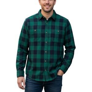 Alesbury Fireside Brushed Flannel Shirt Green Navy Check NWOT Men Size XL